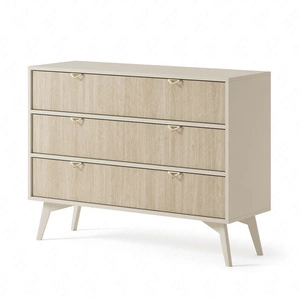 Kommode Wald 106 cm beige / beige Fischgrät geschmackvolles Fischgrätdekor auf den Fronten geräumige Kommode im skandinavischen Stil