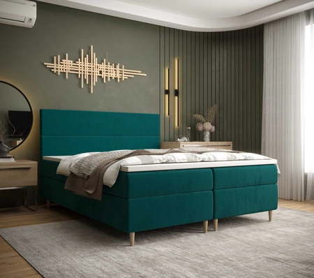 Boxspringbett Bing 140x200 türkis im modernen skandinavischen Stil mit markantem Kopfteil