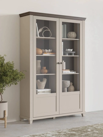 Vitrine Evora 126 cm beige / Eiche dunin wird Liebhaber von ausdrucksstarken Interieurs ideal für das Wohnzimmer und Esszimmer begeistern