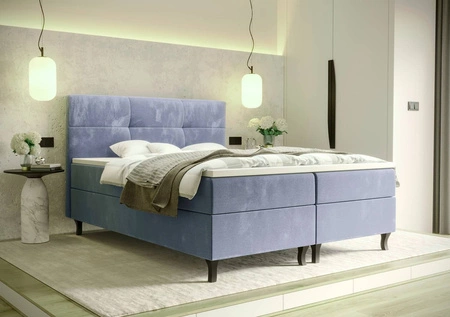 Boxspringbett Melba 160x200 hellblau Bett im modernen skandinavischen Stil mit markantem Kopfteil