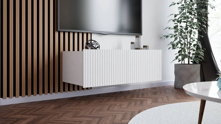 RTV Schrank Colder 100 cm weiß mit Möglichkeit der Aufhängung stilvolle geriffelte Front elegante Form der Möbel im modernen Stil