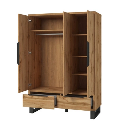 Kleiderschrank Halle S 145 cm Eiche wotan stilvolles Design klassische Form eines Kleiderschrankes für Schlafzimmer oder Ankleidezimmer geräumige Schubladen Kante Griffe