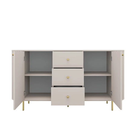 Kommode mit Schubladen Ovalio 165 cm beige moderne Form ovalförmige Kommode für das Wohnzimmer dekorative Fräsungen am Korpus