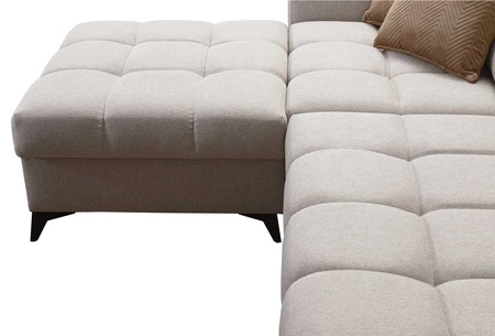 Ecksofa mit Schlaffunktion Bolmso VI beige rechtsseitiges bequemes Ecksofa mit verstellbaren Kopfstützen Ziersteppung auf der Sitzfläche