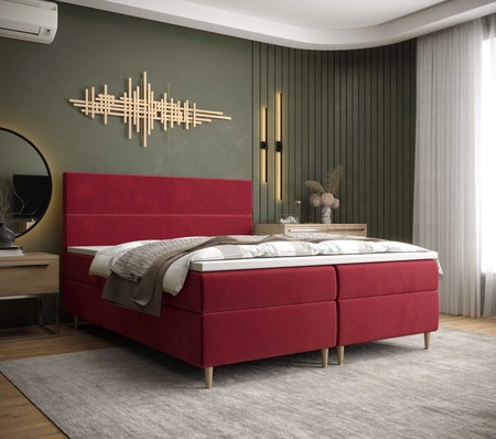 Boxspringbett Bing 140x200 Dunkelrot im modernen skandinavischen Stil mit markantem Kopfteil