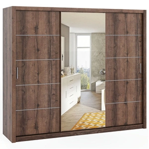 Verspiegelter Schiebeschrank Rico 250 cm Eiche Kloster geräumiger Kleiderschrank für Schlafzimmer, Ankleidezimmer oder Flur klassische Form mit geometrischen Formen