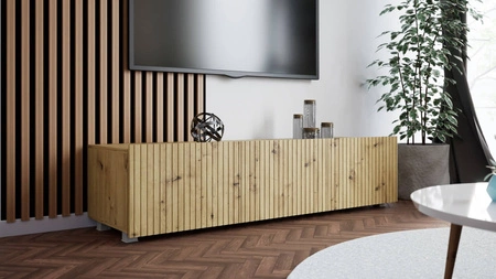 RTV Schrank Colder 150 cm Eiche Handwerker mit der Möglichkeit der Aussetzung stilvolle geriffelte Front elegante Form der Möbel in einem modernen Stil