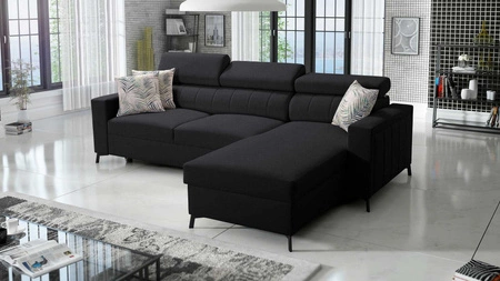 Ecksofa mit Schlaffunktion Savona schwarz rechte Ecke bequem und elegant mit verstellbaren Kopfstützen Ziernaht 