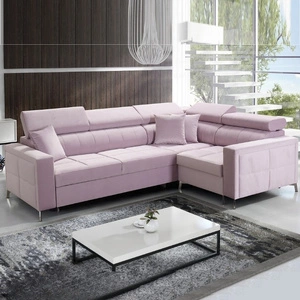 Nausa II Ecksofa mit Schlaffunktion puderrosa rechtes Ecksofa Samtziernaht auf der Sitzfläche Ecksofa mit Bettzeugablage