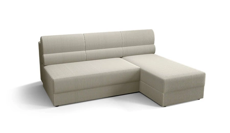 Ecksofa mit Schlaffunktion Fogu elfenbeinfarbenes, rechtsseitiges Ecksofa mit einfachem Design, bezogen mit einem Bettcontainer aus Kordstoff