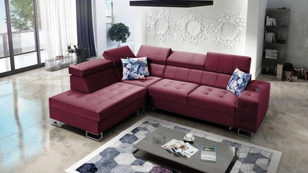 Ecksofa mit Schlaffunktion Hampton VII kastanienbraunes linkes Ecksofa für Zimmer aus Samtstoff mit glatter Oberfläche
