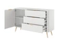Lante Schubladenkommode 138 cm weiß elegante abgerundete Kommode auf einem Metallsockel unterstützt stilvolle Griffe