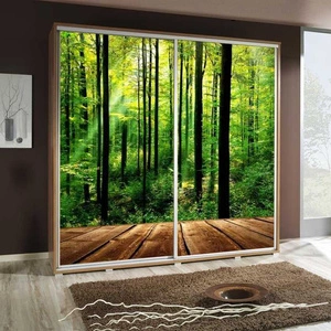 Artistino 205 cm verschiebbarer Kleiderschrank mit grafischen Elementen Schrankkorpus in Eiche Catania aus 22 mm starker Platte