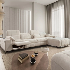 Ecksofa mit Schlaffunktion Penejos XII Lux creme rechts stilvolles Ecksofa mit bequemer ausziehbarer Fußstütze