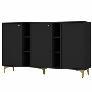 Kioto I Kommode 158 cm schwarz graphit modernes Design dezente Griffe schlichte Form angereichert mit goldenen Metallelementen