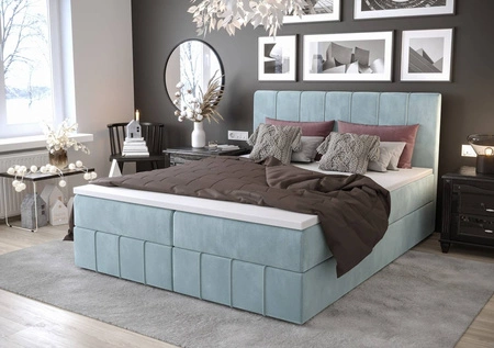 Boxspringbett Casey 140x200 türkis im modernen skandinavischen Stil mit markantem Kopfteil