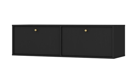 RTV-Schrank Kioto IV 121 cm schwarz graphit eleganter TV-Schrank mit nach unten öffnenden Türen goldene Metallgriffe