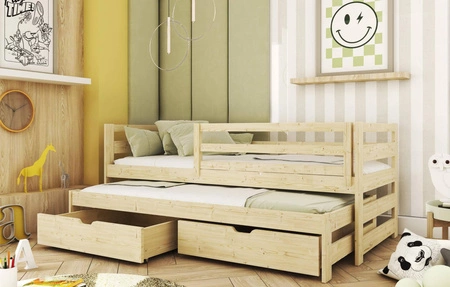 Kinderbett Tori 80x190 cm Kiefer 2-Personen-Ausziehbett für Kinderzimmer Massivbauweise Kinderbett aus massivem Kiefernholz