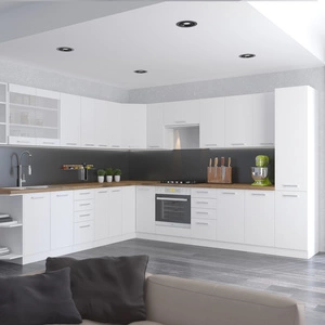 Eck-Küchenmöbel-Set EkoWhite 300x310 cm Minimalismus des skandinavischen Stils und Modernismus der einfachen Form ideal für jedes Interieur