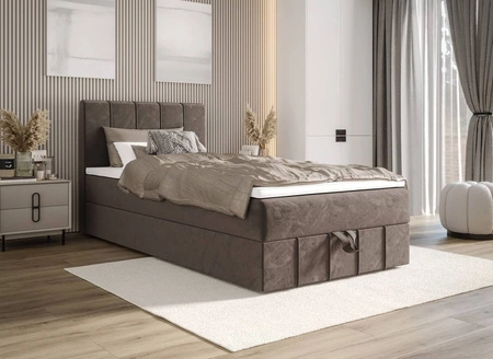 Boxspringbett Casey 120x200 hellbraun im modernen skandinavischen Stil mit gepolstertem Kopfteil Bett mit Staukasten