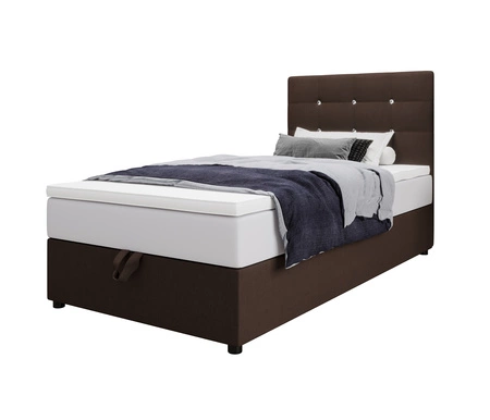 Boxspringbett Kingston 100x200 braun Bett im modernen skandinavischen Stil mit gepolstertem Kopfteil mit Kristallen Bett mit Staukasten