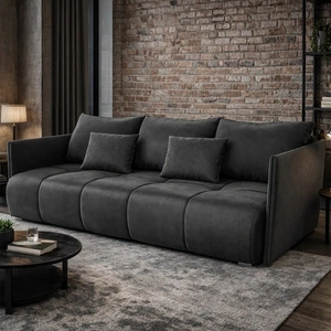 Sofa mit Schlaffunktion Selva grau Funktionssofa für Wohnzimmer mit Bettzeugbehälter aus weichem Samtstoff