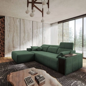 Ecksofa mit Schlaffunktion Tesalia mint links modernes Design komfortable Schiebelehne Schublade in der Seite des Möbels