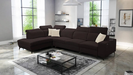 Ecksofa mit Schlaffunktion Kelly Sleek XI braun linke Seite stilvolles und bequemes Ecksofa aus strapazierfähigem Webstoff