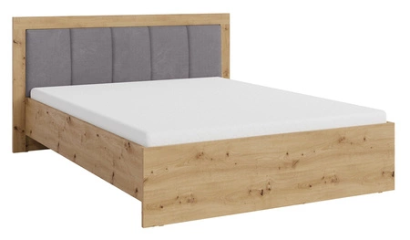 Bett Caspe 160x200 cm Eiche artisan mit Kasten ideales Bett für Schlafzimmer mit teilweise gepolstertem Kopfteil