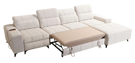 Ecksofa mit Schlaffunktion Penejos XII Lux lachsfarbe rechts stilvolles Ecksofa mit bequemer ausziehbarer Fußstütze