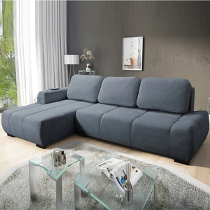 Ecksofa mit Schlaffunktion Zartblaues linksseitiges Ecksofa in stilvollem Design, das sich durch seine abgerundete Form auszeichnet