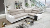 Ecksofa mit Schlaffunktion Dafni II hellbeige/weißer Samt rechts Ecksofa mit Bettzeugablage und Schublade in der Seitenwand