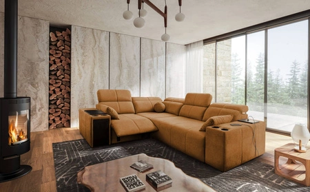 Ecksofa mit Schlaffunktion Tesalia II Lux honey links komfortables Ecksofa mit verschiebbarer Rückenlehne und ausziehbarer Fußstütze