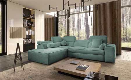 Ecksofa mit Schlaffunktion Viano VII patina links trendiges und stilvolles Ecksofa mit verstellbaren Kopfstützen Zierkissen