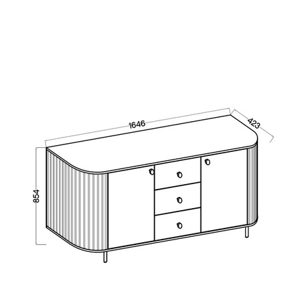Kommode mit Schubladen Ovalio 165 cm Eiche cremona moderne Form ovale Kommode für das Wohnzimmer dekorative Fräsungen am Korpus