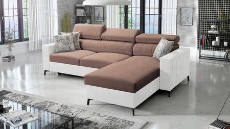 Ecksofa mit Schlaffunktion Savona hellbraun/weiß rechts elegantes Ecksofa mit verstellbaren Kopfstützen Ziernähte 