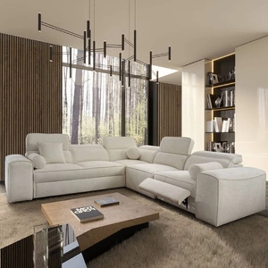 Ecksofa mit Schlaffunktion Viano III Lux cremefarbenes rechtes Ecksofa für das Wohnzimmer mit ausziehbarem Fußteil Bettwäschecontainer