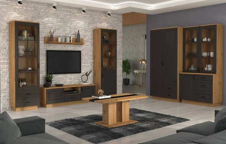 Kommode Erweiterung Style 100 cm Eiche artisan / grau graphit klassisches Design Sicherheit gehärtetes Glas gefräste Fronten Metallgriffe