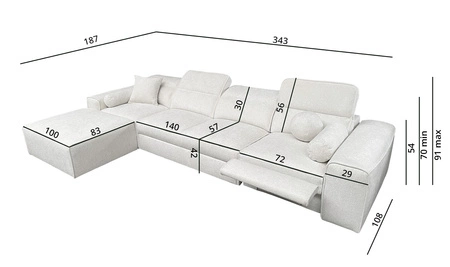 Ecksofa mit Schlaffunktion Viano XII Lux graue Esche Linkshänder-Designer-Ecksofa für das Wohnzimmer mit komfortablem ausziehbarem Fußteil