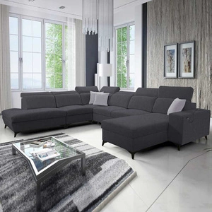 Ecksofa mit Schlaffunktion Kelly Sleek X rechts graphit extrem elegantes Ecksofa für Wohnzimmer mit verstellbaren Kopfstützen