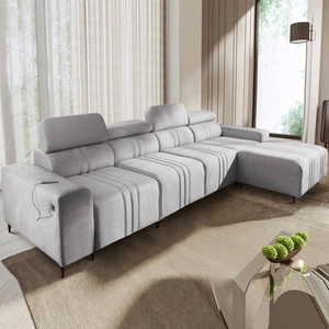 Ecksofa mit Schlaffunktion Castel XII grau Esche rechte Ecke stilvolles und bequemes Ecksofa für das Wohnzimmer funktionelle verstellbare Kopfstützen