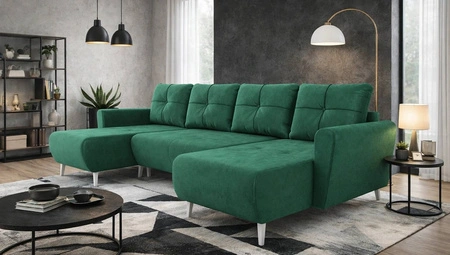 Ecksofa mit Schlaffunktion Felicie U Flasche grün stilvolles und elegantes Ecksofa das zu den skandinavischen Stilrichtungen passt