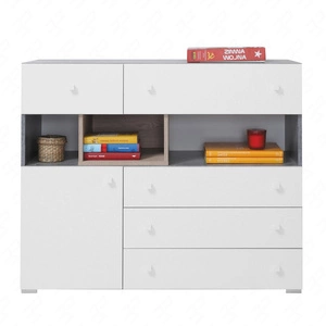Kommode Epsilon 110 cm Beton / weiß / Eiche ideal für das Jugendzimmer funktional und geräumig