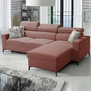 Ecksofa mit Schlaffunktion Savona Indian pink rechte Ecke bequem und elegant mit verstellbaren Kopfstützen Ziernähte