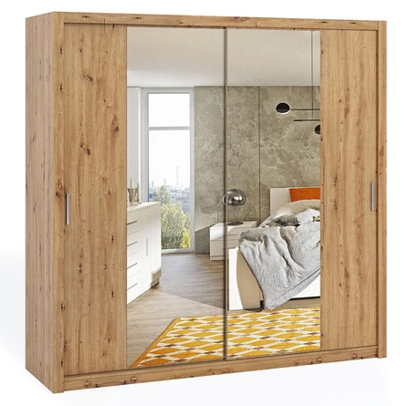 Verspiegelter Schiebeschrank Rico 220 cm Eiche handwerkliches Funktionsmöbel im klassischen Stil Schrank für das Schlafzimmer oder den Flur