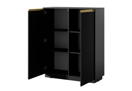 Imperial 104 cm hohe Kommode schwarz elegante stilvolle Kommode mit einzigartigem Charakter mit gefrästen Fronten und Goldgriffen