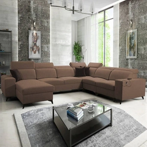 Ecksofa mit Schlaffunktion Kelly Sleek VIII hellbraun linke Seite stilvolle Ecksofa für Wohnzimmer bietet Komfort beim Entspannen