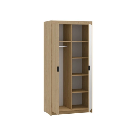 Kleiderschrank mit Spiegel Rene 90 cm Eiche geölt klassisches Design schlichte Form idealer Kleiderschrank für Schlafzimmer oder Flur ABS bearbeitete Kanten
