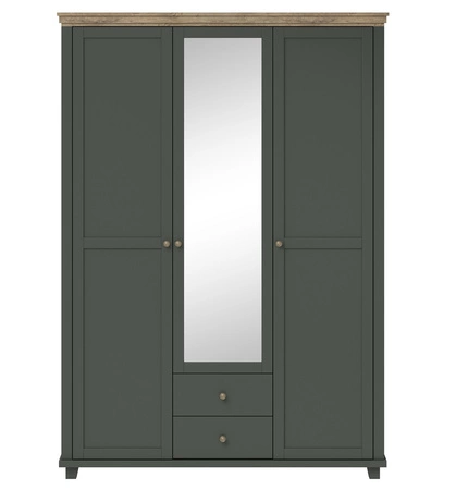 Verspiegelte Garderobe Evora 154 cm Flasche grün / Eiche lefkas elegantes Design ideal Kleiderschrank für Schlafzimmer Flur Zimmer geräumige Schubladen