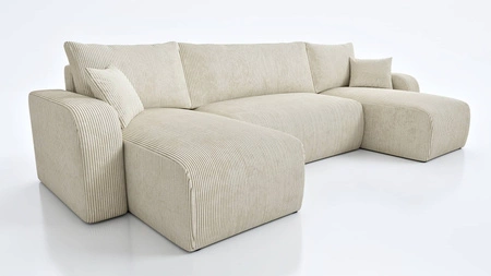 Ecksofa mit Schlaffunktion Fiesta U beige stilvolles Ecksofa mit interessanter Form strapazierfähiger Kordstoff Bettzeugcontainer